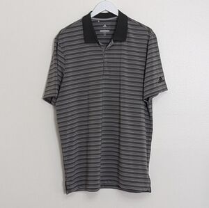 Adidas Golf Polo Men Large Gray Striped Short Sleeve
